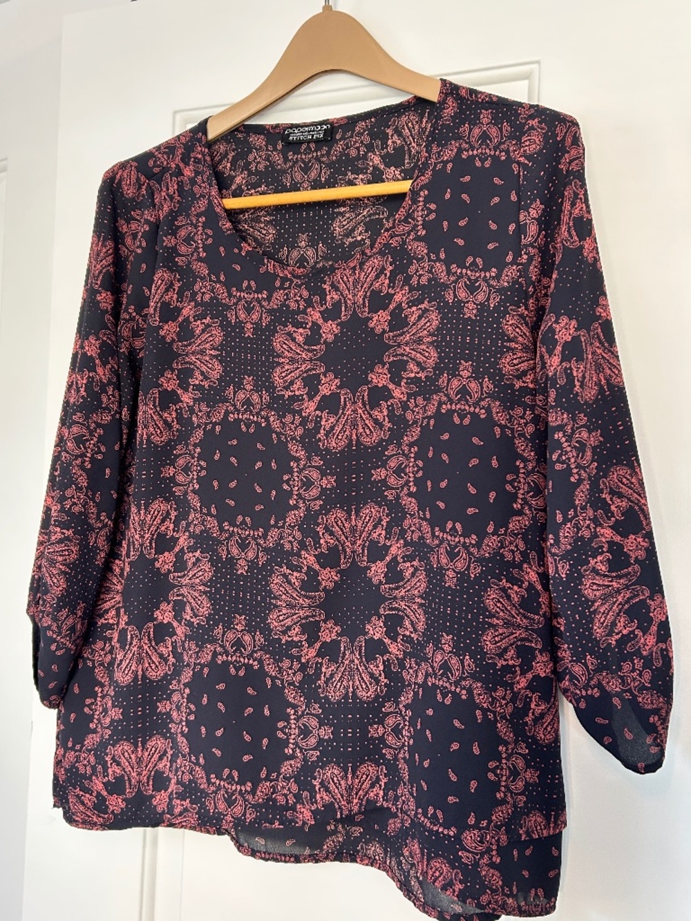 Papermoon Stitch Fix Paisley Blouse Navy Pink Long Sleeve Size S